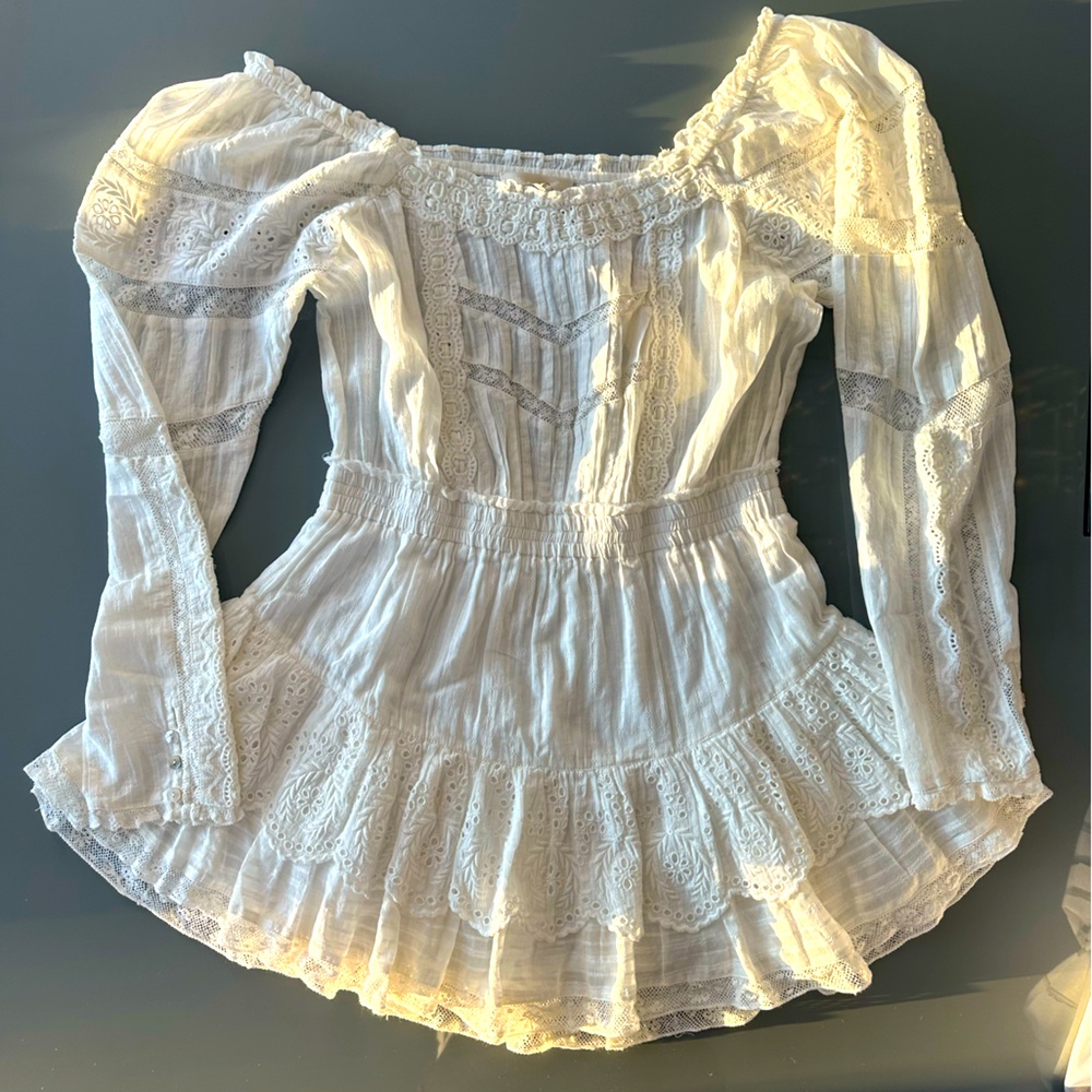LoveShackFancy Sanaya Dress in White size L , NEW